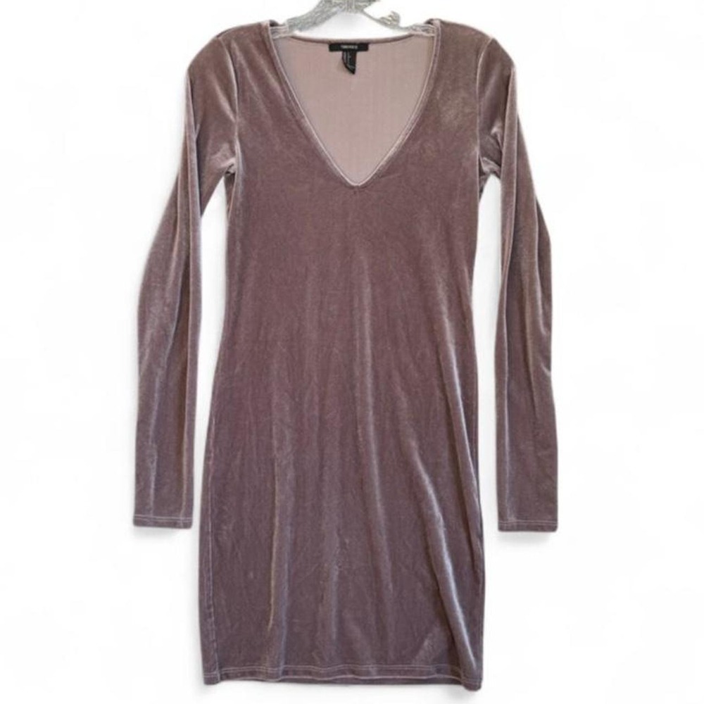 Forever 21 Mauve Velvet V-Neck Bodycon Mini Dress Small